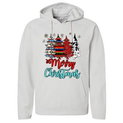 Merry Christmas Leopard Tie Dye Western Xmas Trees Performance Fleece Hoodie