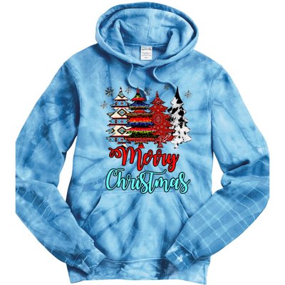 Merry Christmas Leopard Tie Dye Western Xmas Trees Tie Dye Hoodie