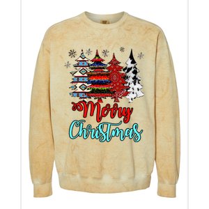 Merry Christmas Leopard Tie Dye Western Xmas Trees Colorblast Crewneck Sweatshirt