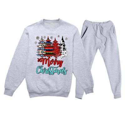 Merry Christmas Leopard Tie Dye Western Xmas Trees Premium Crewneck Sweatsuit Set