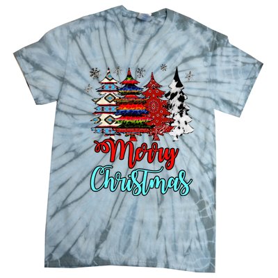 Merry Christmas Leopard Tie Dye Western Xmas Trees Tie-Dye T-Shirt