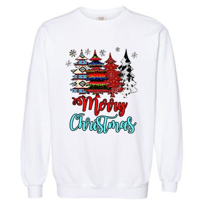 Merry Christmas Leopard Tie Dye Western Xmas Trees Garment-Dyed Sweatshirt