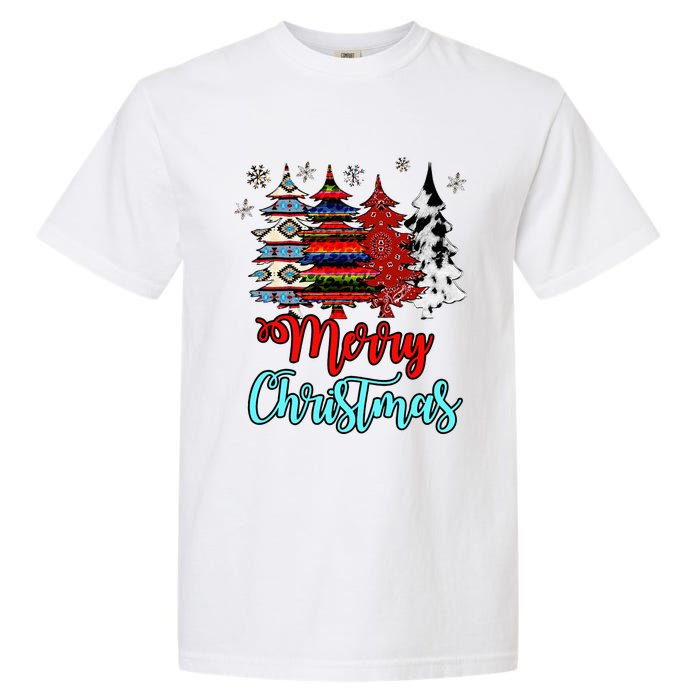 Merry Christmas Leopard Tie Dye Western Xmas Trees Garment-Dyed Heavyweight T-Shirt