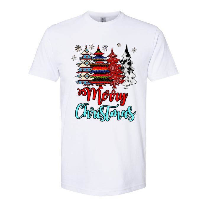 Merry Christmas Leopard Tie Dye Western Xmas Trees Softstyle CVC T-Shirt