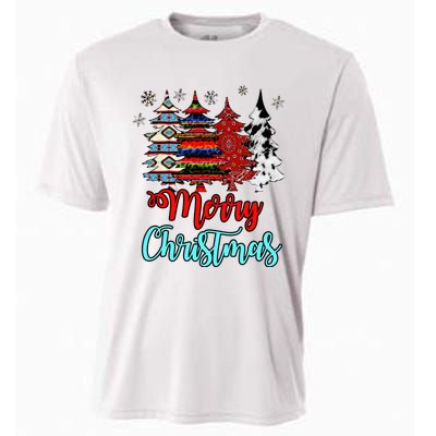 Merry Christmas Leopard Tie Dye Western Xmas Trees Cooling Performance Crew T-Shirt