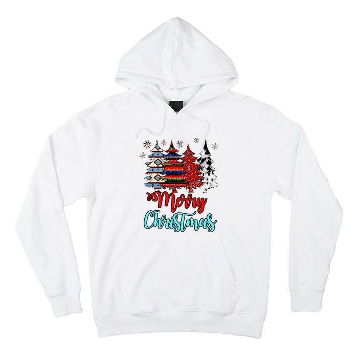 Merry Christmas Leopard Tie Dye Western Xmas Trees Hoodie