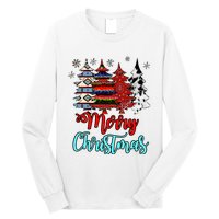 Merry Christmas Leopard Tie Dye Western Xmas Trees Long Sleeve Shirt