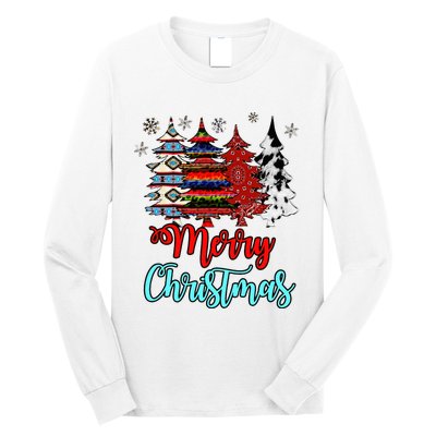 Merry Christmas Leopard Tie Dye Western Xmas Trees Long Sleeve Shirt