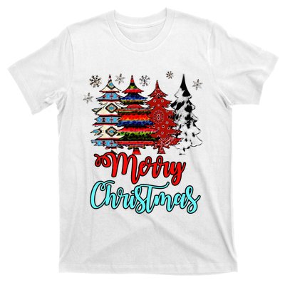 Merry Christmas Leopard Tie Dye Western Xmas Trees T-Shirt