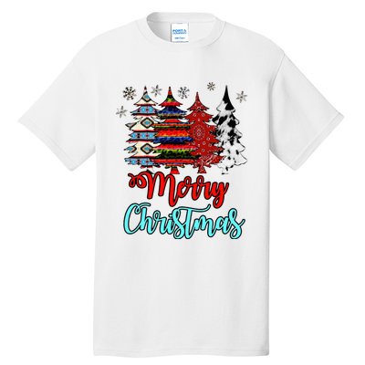 Merry Christmas Leopard Tie Dye Western Xmas Trees Tall T-Shirt