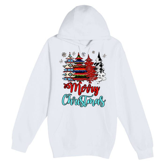 Merry Christmas Leopard Tie Dye Western Xmas Trees Premium Pullover Hoodie