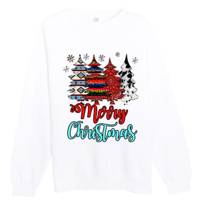 Merry Christmas Leopard Tie Dye Western Xmas Trees Premium Crewneck Sweatshirt