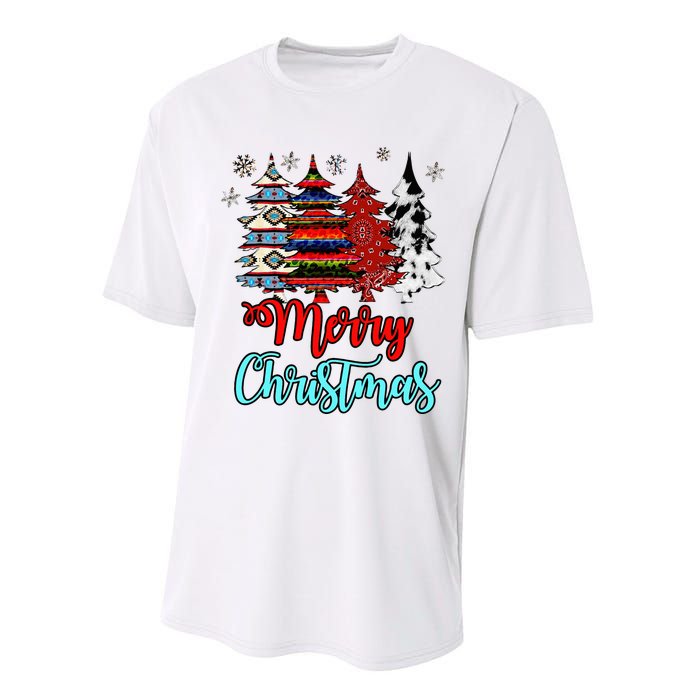 Merry Christmas Leopard Tie Dye Western Xmas Trees Performance Sprint T-Shirt