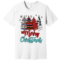 Merry Christmas Leopard Tie Dye Western Xmas Trees Premium T-Shirt