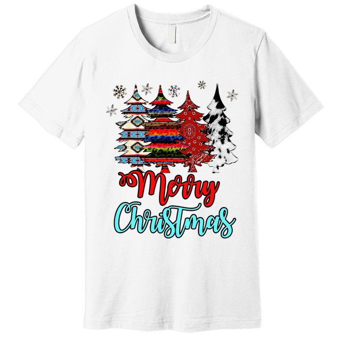 Merry Christmas Leopard Tie Dye Western Xmas Trees Premium T-Shirt