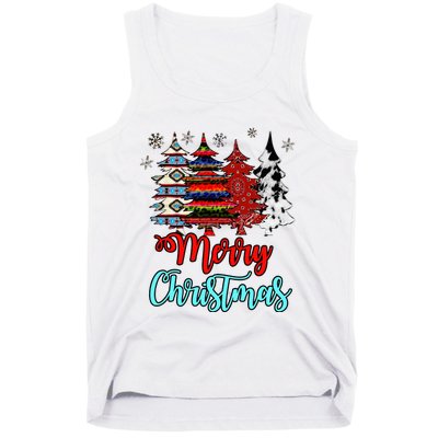 Merry Christmas Leopard Tie Dye Western Xmas Trees Tank Top