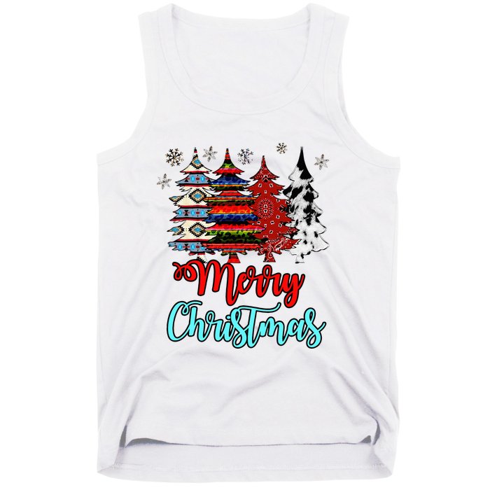 Merry Christmas Leopard Tie Dye Western Xmas Trees Tank Top