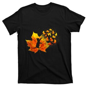 Maple Cat Leaf Fall Hello Autumn Funny Cat Kitten Lover T-Shirt