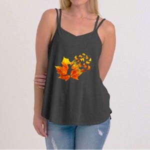 Maple Cat Leaf Fall Hello Autumn Funny Cat Kitten Lover Women's Strappy Tank