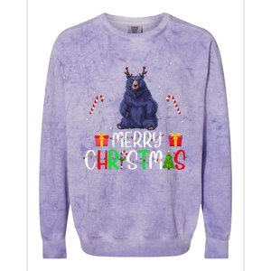 Merry Christmas Lights Bear Reindeer Hat Xmas Pjs Colorblast Crewneck Sweatshirt