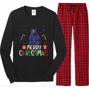 Merry Christmas Lights Bear Reindeer Hat Xmas Pjs Long Sleeve Pajama Set