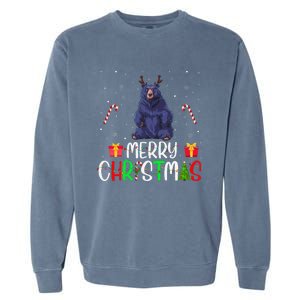 Merry Christmas Lights Bear Reindeer Hat Xmas Pjs Garment-Dyed Sweatshirt