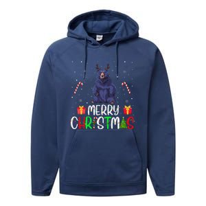 Merry Christmas Lights Bear Reindeer Hat Xmas Pjs Performance Fleece Hoodie