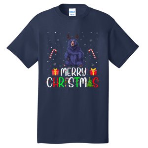 Merry Christmas Lights Bear Reindeer Hat Xmas Pjs Tall T-Shirt