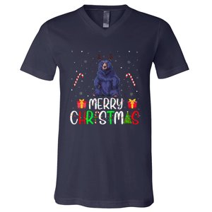 Merry Christmas Lights Bear Reindeer Hat Xmas Pjs V-Neck T-Shirt