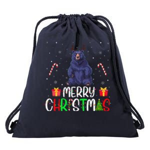 Merry Christmas Lights Bear Reindeer Hat Xmas Pjs Drawstring Bag