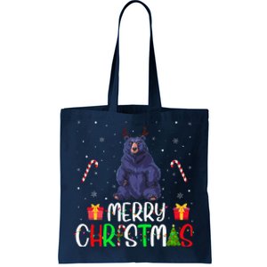 Merry Christmas Lights Bear Reindeer Hat Xmas Pjs Tote Bag