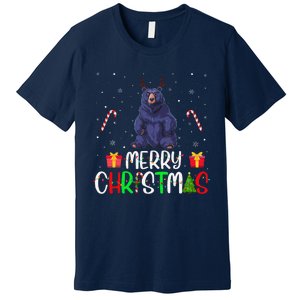 Merry Christmas Lights Bear Reindeer Hat Xmas Pjs Premium T-Shirt