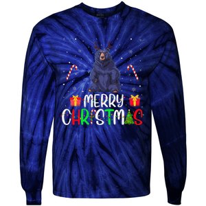 Merry Christmas Lights Bear Reindeer Hat Xmas Pjs Tie-Dye Long Sleeve Shirt