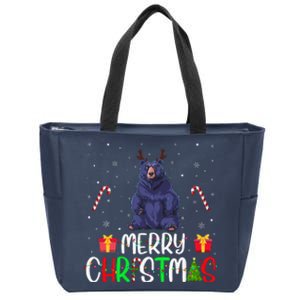 Merry Christmas Lights Bear Reindeer Hat Xmas Pjs Zip Tote Bag