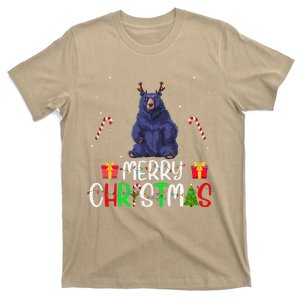 Merry Christmas Lights Bear Reindeer Hat Xmas Pjs T-Shirt