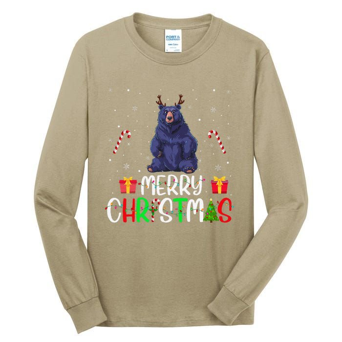 Merry Christmas Lights Bear Reindeer Hat Xmas Pjs Tall Long Sleeve T-Shirt