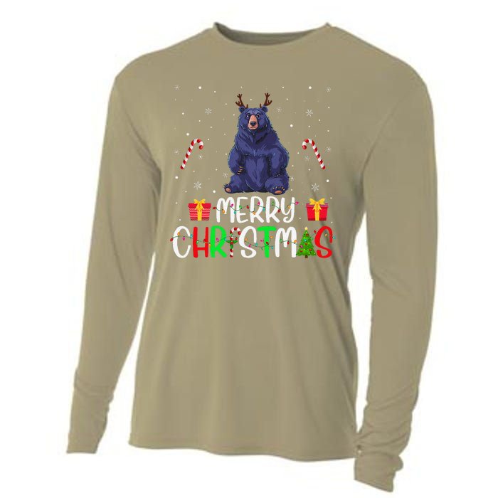 Merry Christmas Lights Bear Reindeer Hat Xmas Pjs Cooling Performance Long Sleeve Crew