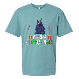 Merry Christmas Lights Bear Reindeer Hat Xmas Pjs Sueded Cloud Jersey T-Shirt