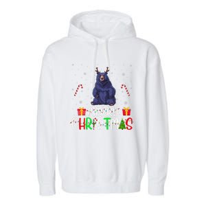 Merry Christmas Lights Bear Reindeer Hat Xmas Pjs Garment-Dyed Fleece Hoodie