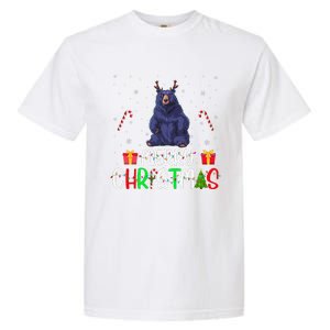 Merry Christmas Lights Bear Reindeer Hat Xmas Pjs Garment-Dyed Heavyweight T-Shirt