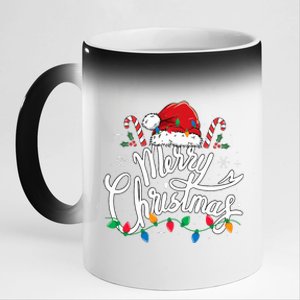 Merry Christmas Lights Red Santa Hat Xmas Family  11oz Black Color Changing Mug