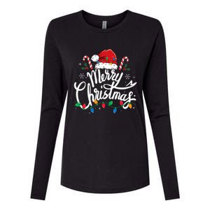 Merry Christmas Lights Red Santa Hat Xmas Family  Womens Cotton Relaxed Long Sleeve T-Shirt