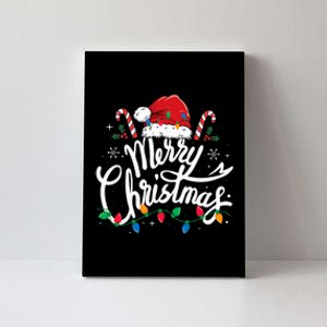 Merry Christmas Lights Red Santa Hat Xmas Family  Canvas