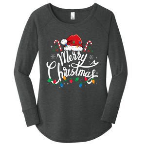 Merry Christmas Lights Red Santa Hat Xmas Family  Women's Perfect Tri Tunic Long Sleeve Shirt