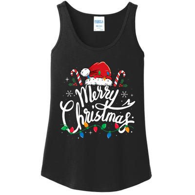 Merry Christmas Lights Red Santa Hat Xmas Family  Ladies Essential Tank