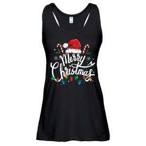 Merry Christmas Lights Red Santa Hat Xmas Family  Ladies Essential Flowy Tank