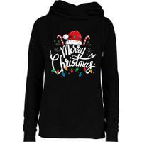 Merry Christmas Lights Red Santa Hat Xmas Family  Womens Funnel Neck Pullover Hood