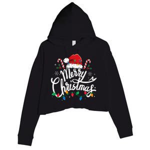 Merry Christmas Lights Red Santa Hat Xmas Family  Crop Fleece Hoodie