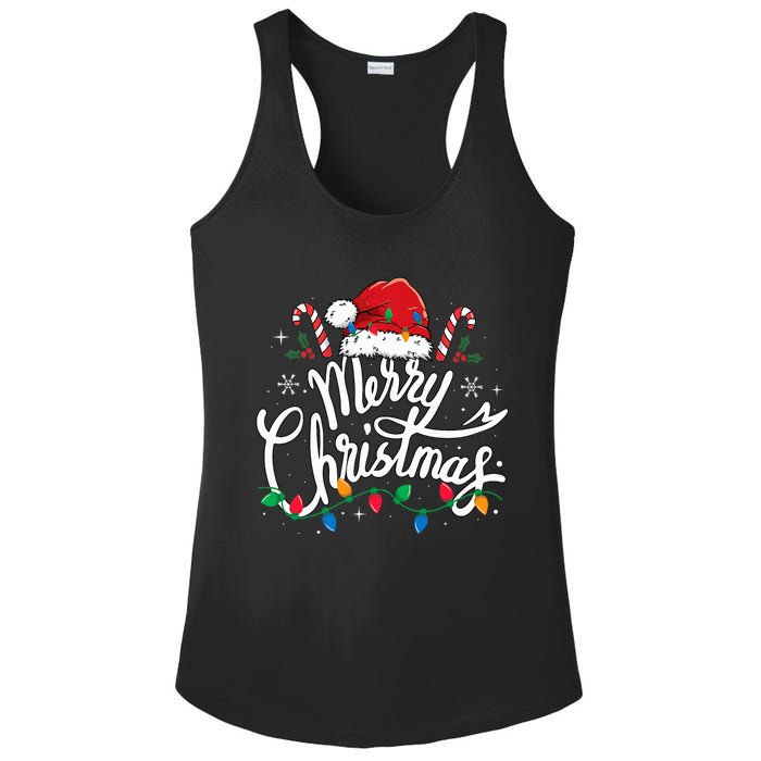 Merry Christmas Lights Red Santa Hat Xmas Family  Ladies PosiCharge Competitor Racerback Tank