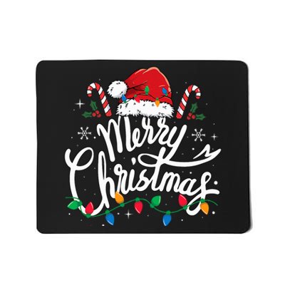 Merry Christmas Lights Red Santa Hat Xmas Family  Mousepad